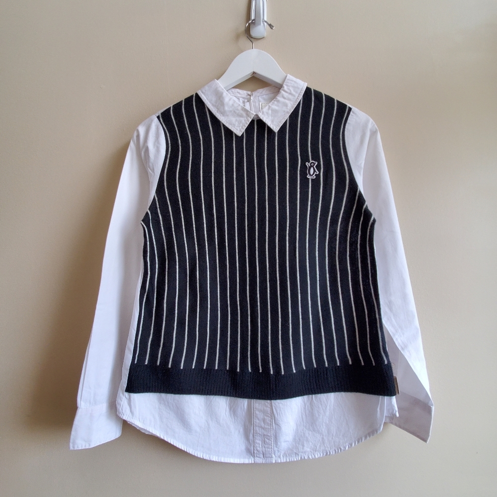 Chocoolate shirt with sweater front with stripes pattern Small size